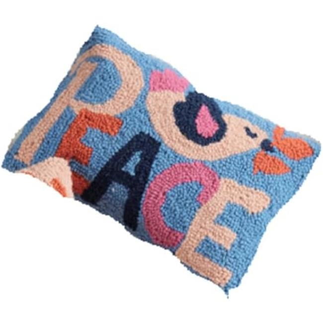 Blue Embroidered Christmas Peace Rectangular Throw Pillow