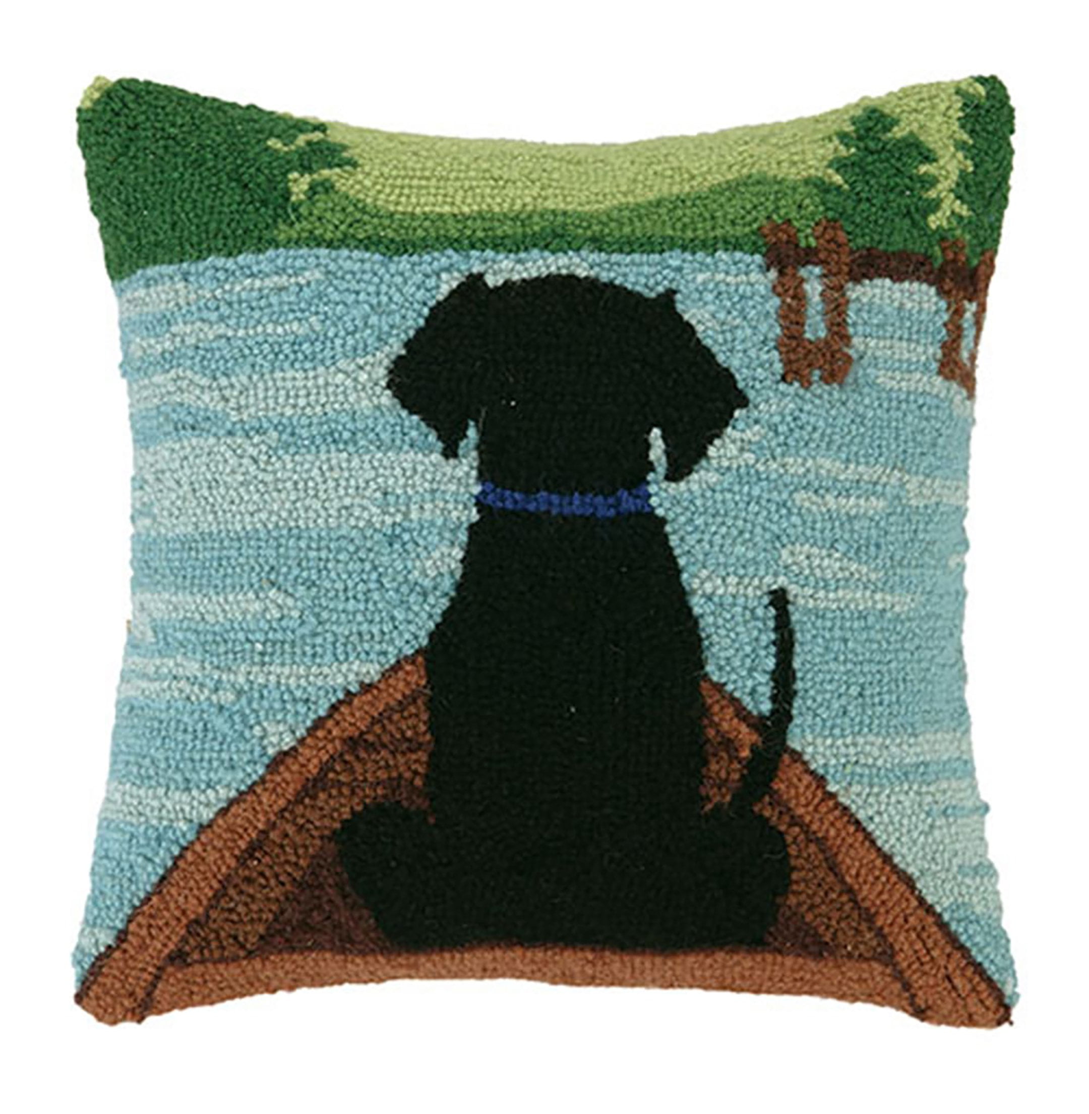 Peking Handicraft Black Lab in Canoe, Hook, 14x14 Throw Pillow ...
