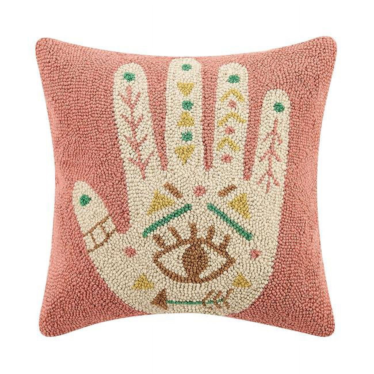 Boho Hand Wool and Cotton Square Hook Pillow, 16-inch