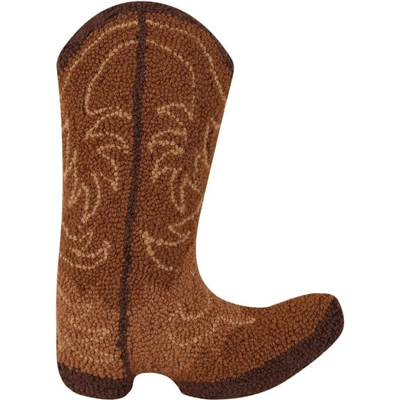 Peking Handicraft Brown Cowboy Boot 16" x 12" Hooked Wool Polyfill Throw Pillow