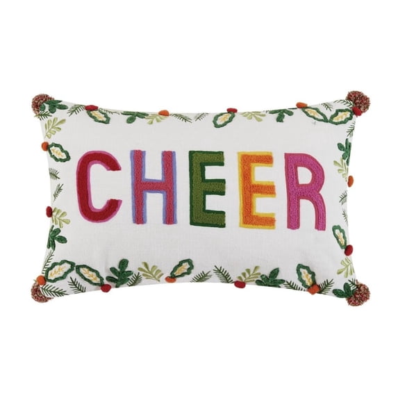 Peking Handicraft Cheer Pillow, 18-inch Length, Cotton, Poly, Christmas, Home Décor, Holiday Tradition