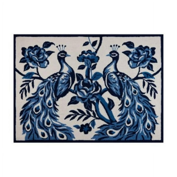 Peking Handicraft Chinoiserie Peacock Hook Rug, 44-inch Length, Multicolor, for Home, Office, Living Room Décor