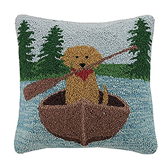 Peking Handicraft Golden Lab Canoeing Hook, 16x16 Throw Pillow