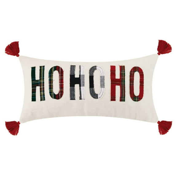 Peking Handicraft Ho Ho Ho Applique Pillow, 24-inch Length, Cotton, Home, Home Décor