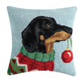 thumbnail image 1 of Peking Handicraft Holiday Dachshund Christmas Polyfill Hook Throw Pillow, 18-inch Square, Wool and Poly Velvet, Holiday Seasonal Decoration, 1 of 1