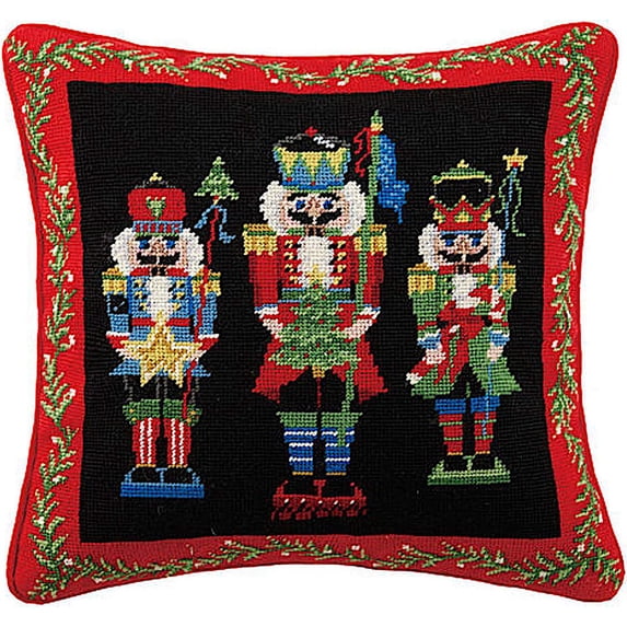 Peking Handicraft Nutcracker Pageantry Needlepoint Christmas Pillow 16x16 Inch, 1 Each