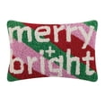 thumbnail image 1 of Peking Handicraft Pillow with Merry and Bright Design, 12-inch Length, Wool and Poly Velvet, 1 of 1