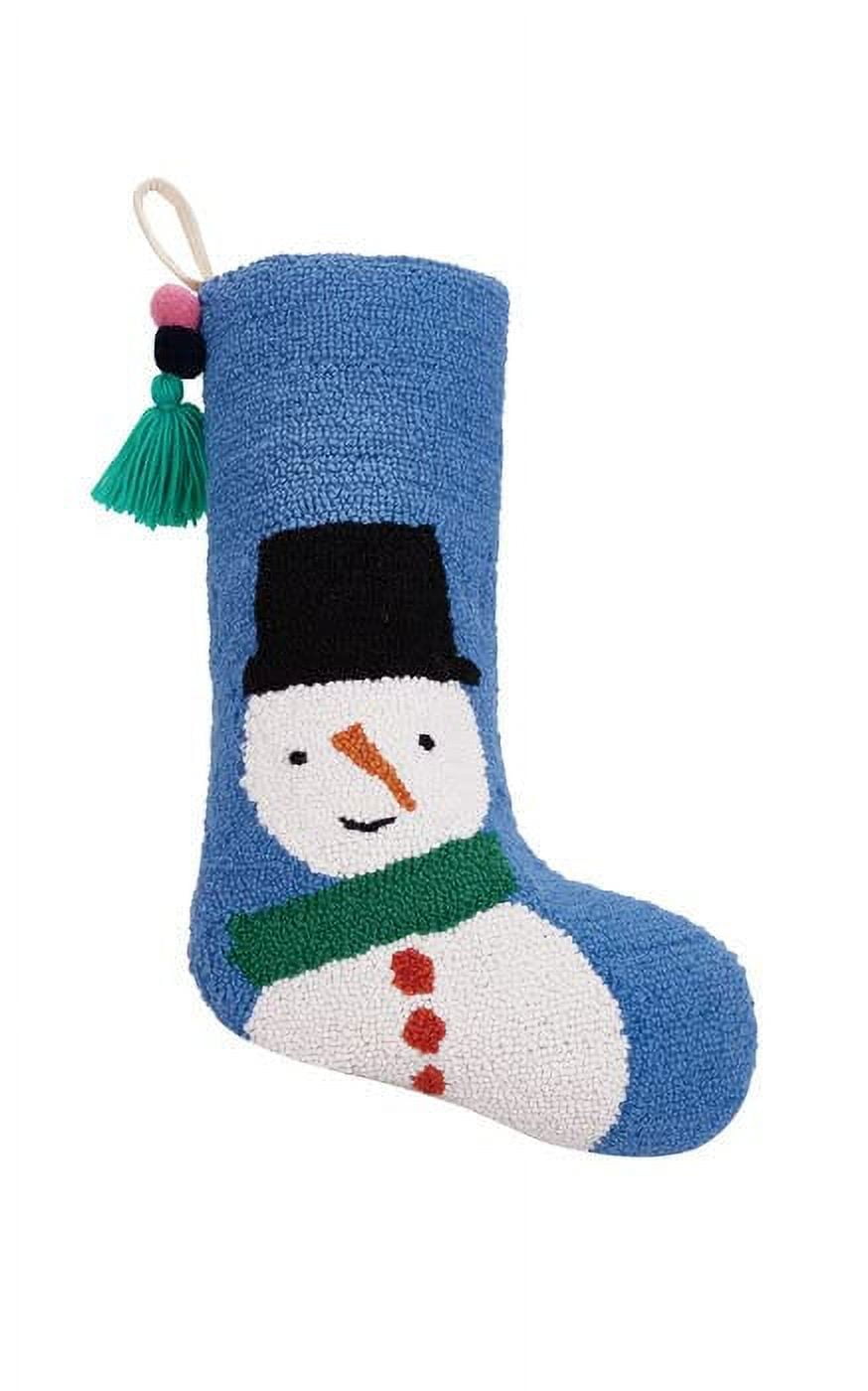 Blue Wool Snowman Stocking with Pom Pom Tassel