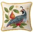 thumbnail image 1 of Peking Handicraft Winter Partridge Needlepoint Throw Pillow, 1 of 2