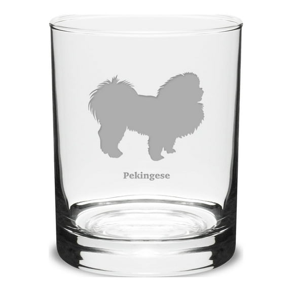 Pekingese Deep Etched 14 oz Classic Double Old Fashion Glass
