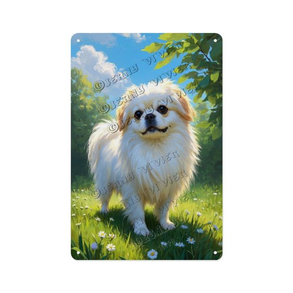 Pekingese Dog on The Grass  Adorable Dog Aluminum Sign for Pet Lovers, Kid's Room, Living Room, Playroom  Gift for Pekingese Lovers and Dog Enthusiasts 12x16 inch