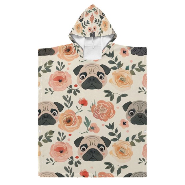 Pekingese Dogs with Rose Kid Hooded Beach Towel 35.4x27.5 inch Bath