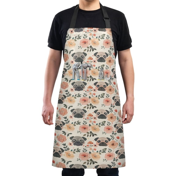Pekingese Dogs with Rose Kitchen Apron with 2 Pockets Adjustable waterproof Cooking Aprons for Women Men Chef
