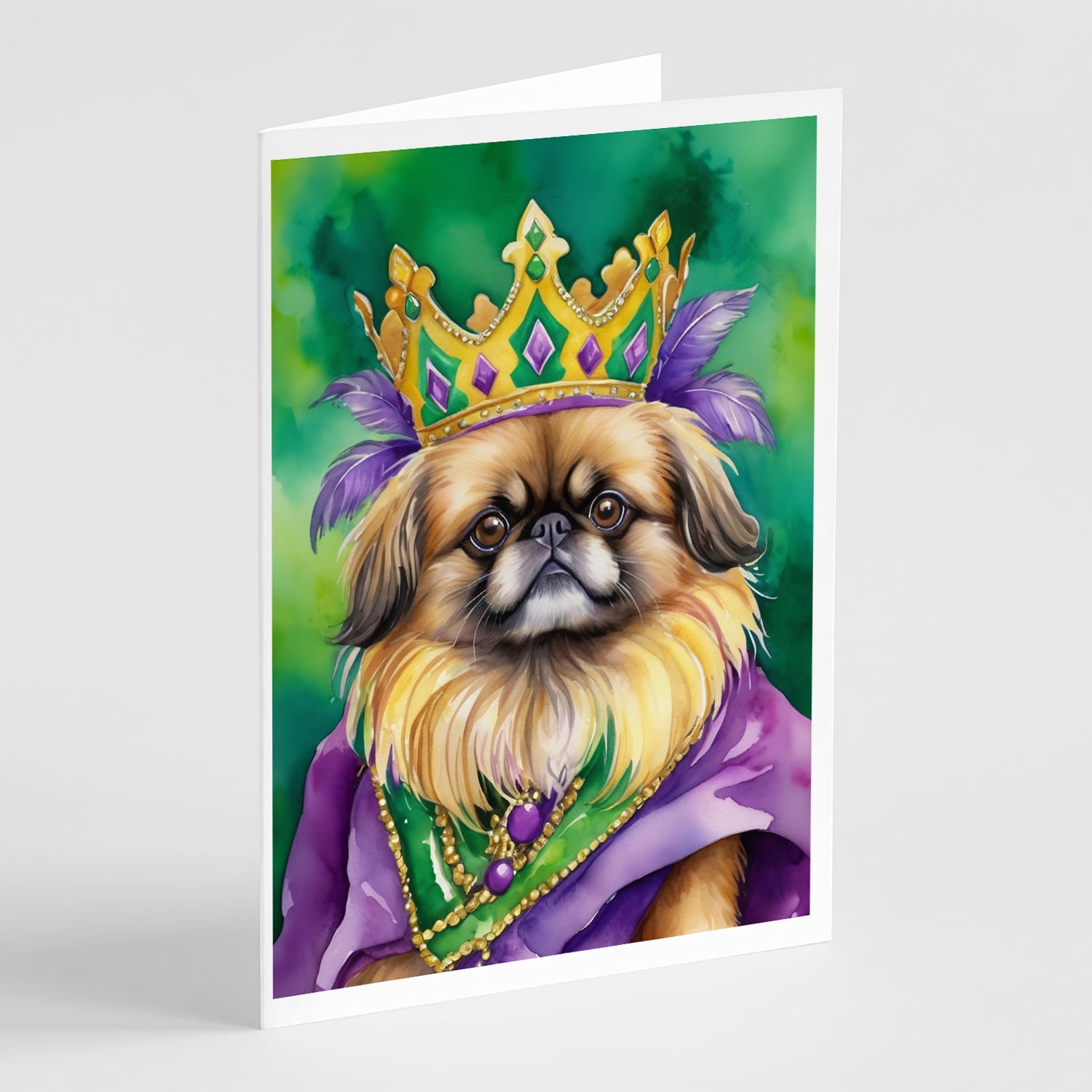 Pekingese King of Mardi Gras Greeting Cards Pack of 8 7 in x 5 in