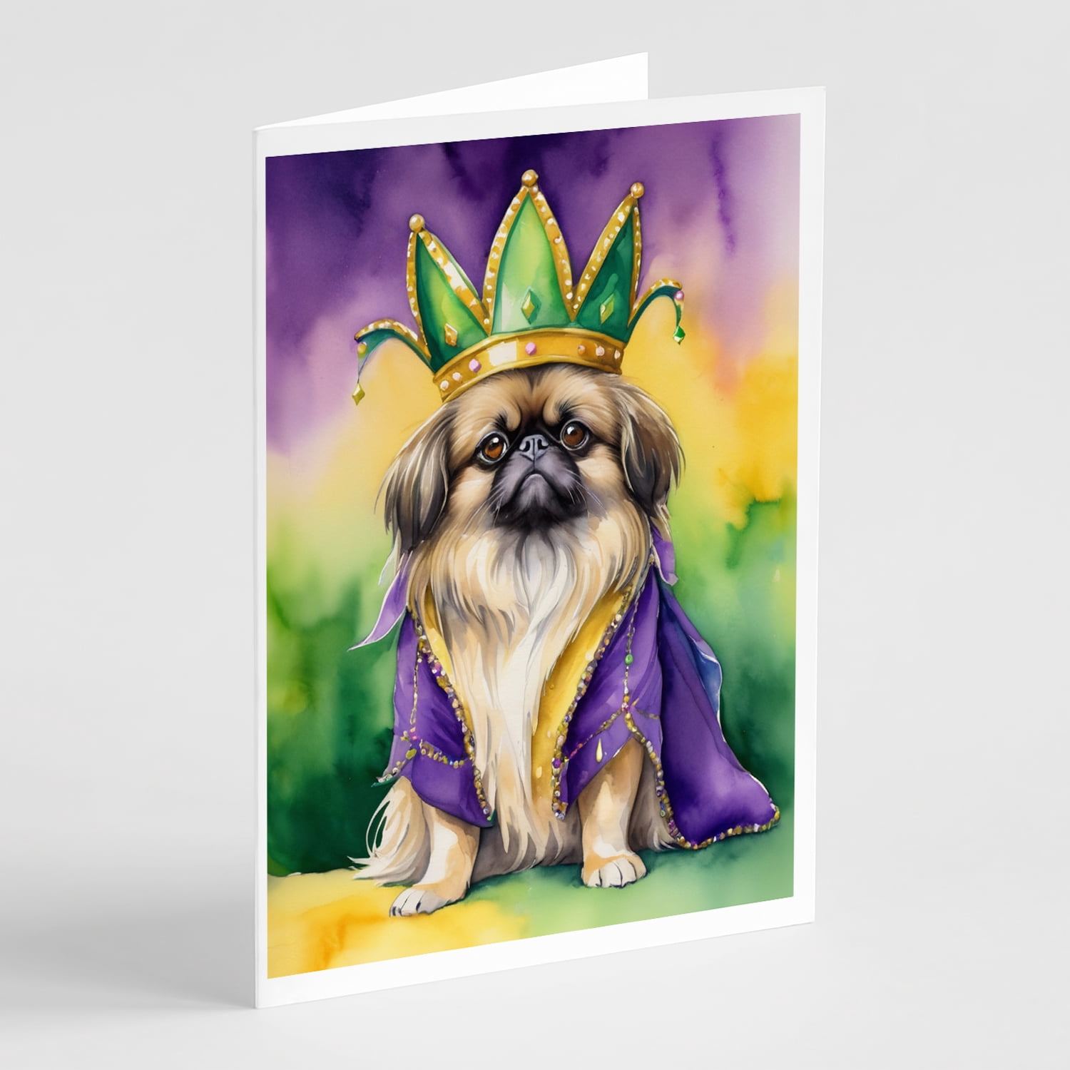 Pekingese King of Mardi Gras Greeting Cards Pack of 8 7 in x 5 in
