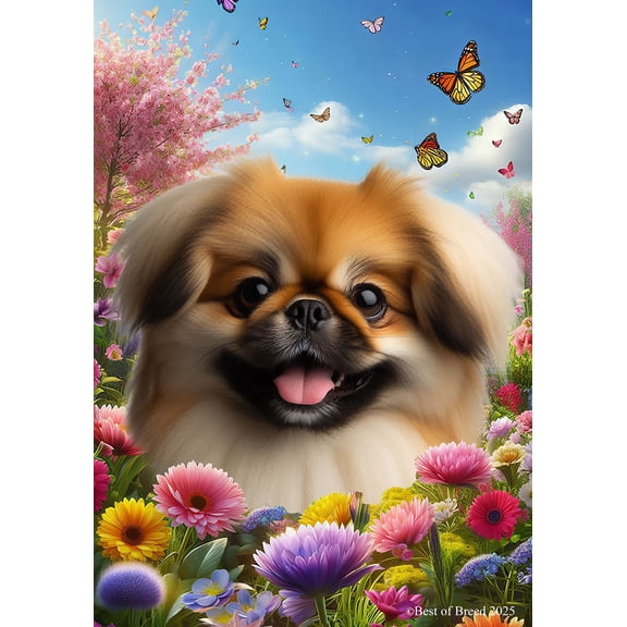 Pekingese Red - Best of Breed Spring Butterfly Outdoor Garden Flag 12" x 17" Mailbox Flag