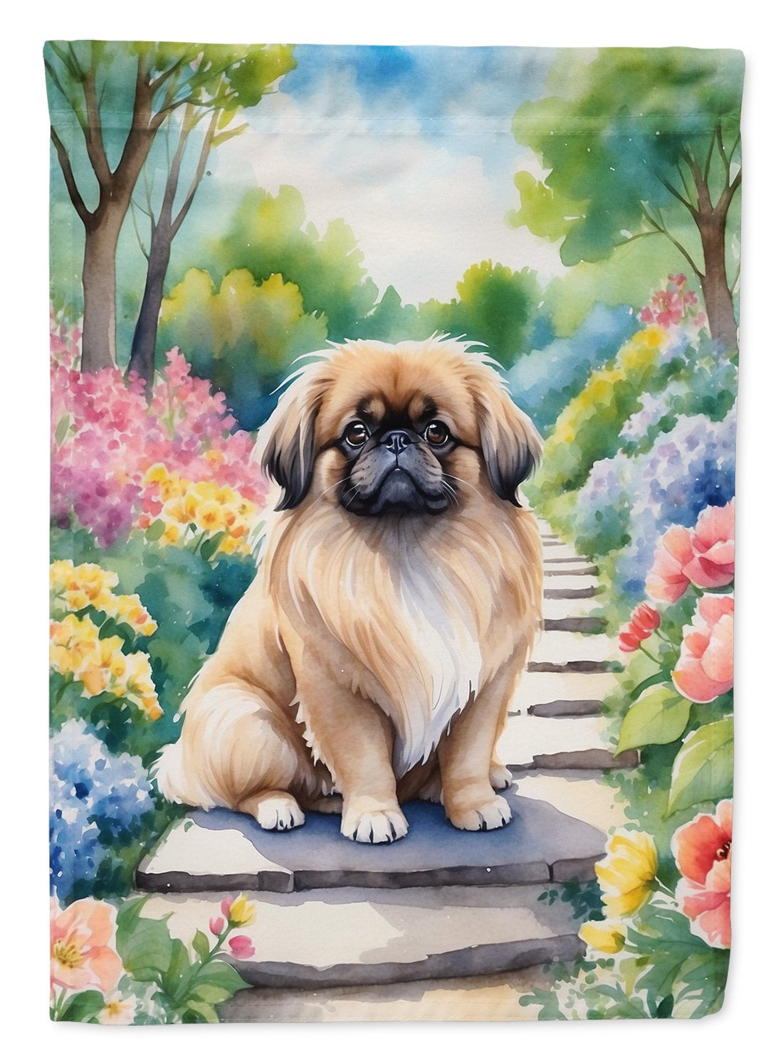 Pekingese Spring Path Garden Flag 11.25 in x 15.5 in