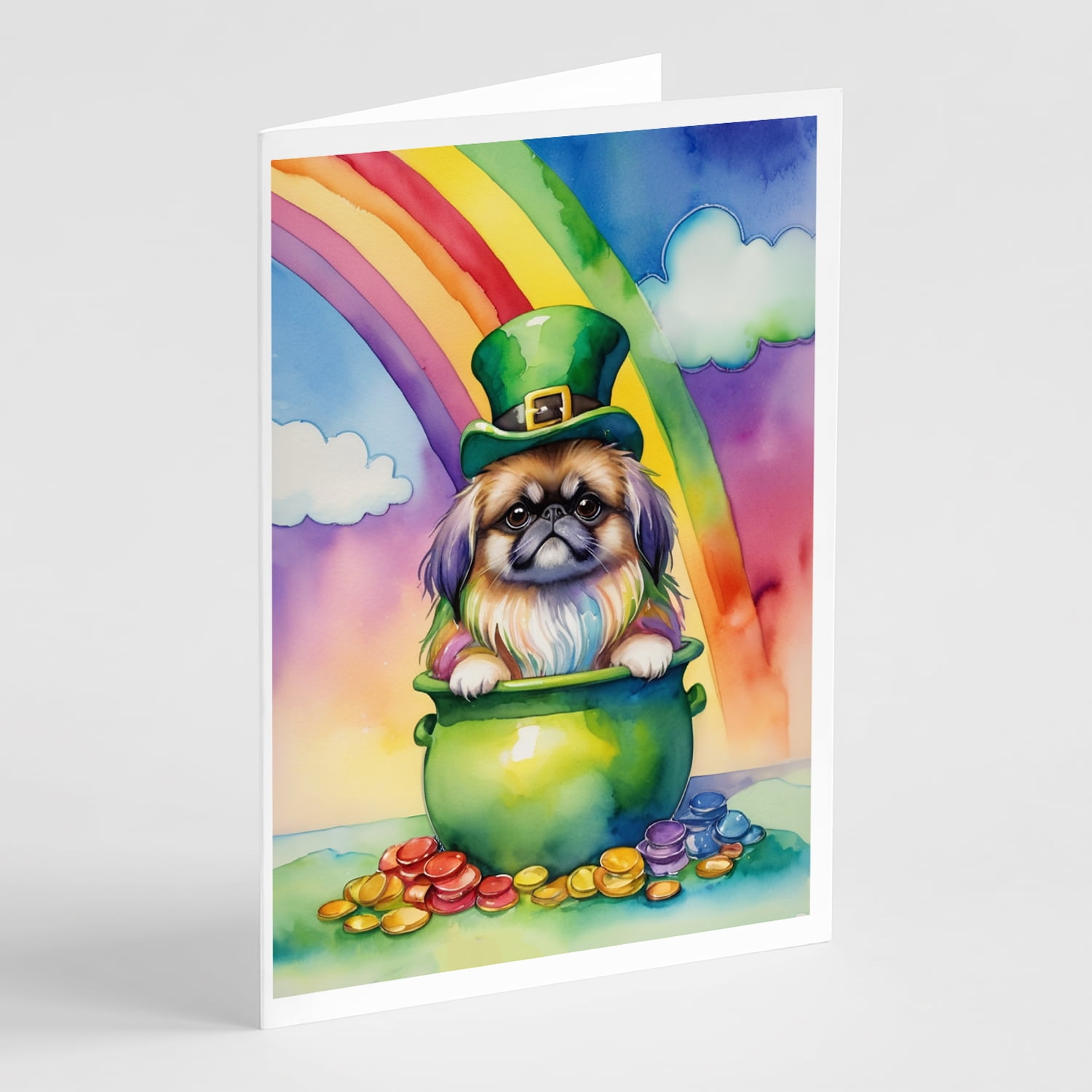 Pekingese St Patrick's Day Greeting Cards Pack of 8 7 in x 5 in