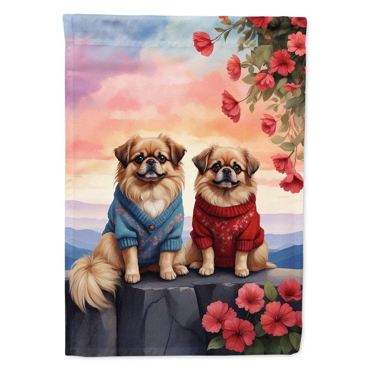 Pekingese Two Hearts House Flag 28 in x 40 in