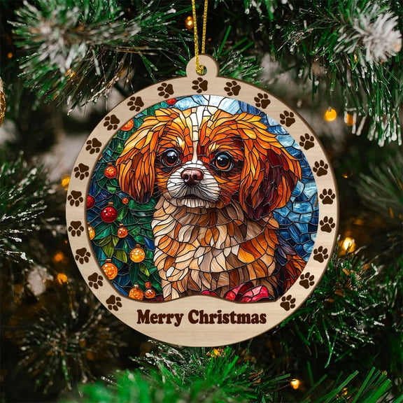 Pekingese Xmas Dog Ornament, Pekingese Dog Christmas, Pekingese Dog Suncatcher, Christmas Hanging Stained Glass, Xmas Decor,