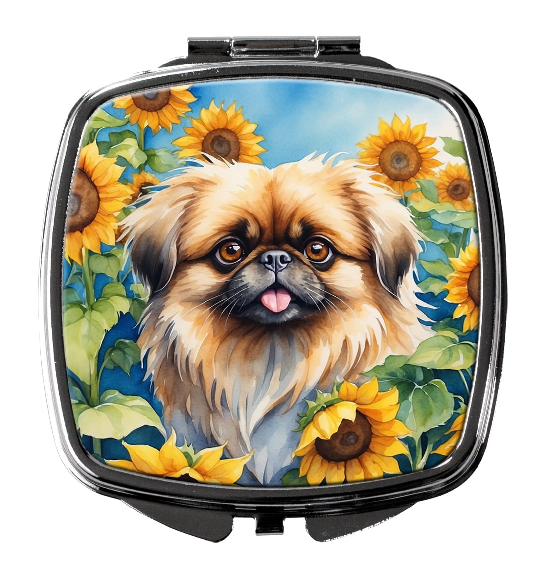 Pekingese in Sunflowers Compact Mirror 2.75 in x 3 in
