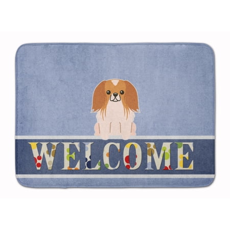 Pekingnese Red White Welcome Machine Washable Memory Foam Mat