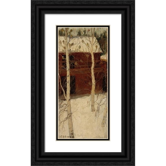 Pekka Halonen 10x18 Black Ornate Wood Framed Double Matted Museum Art Print Titled - Titmice in Birch Trees (1900)