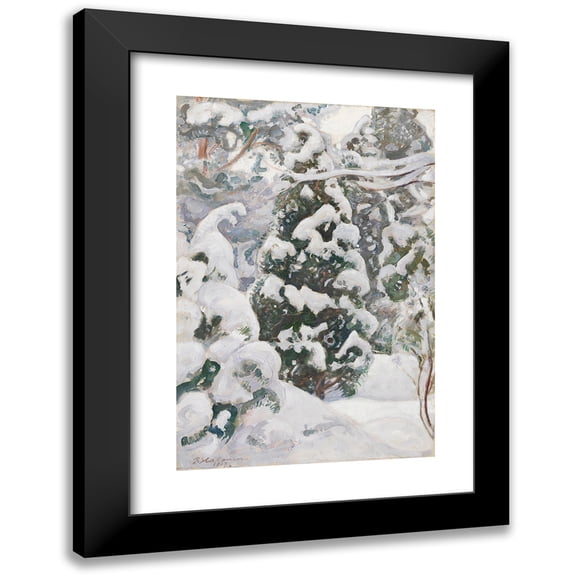 Pekka Halonen 11x14 Black Modern Framed Museum Art Print Titled - Juniper Tree in Snow (1917)
