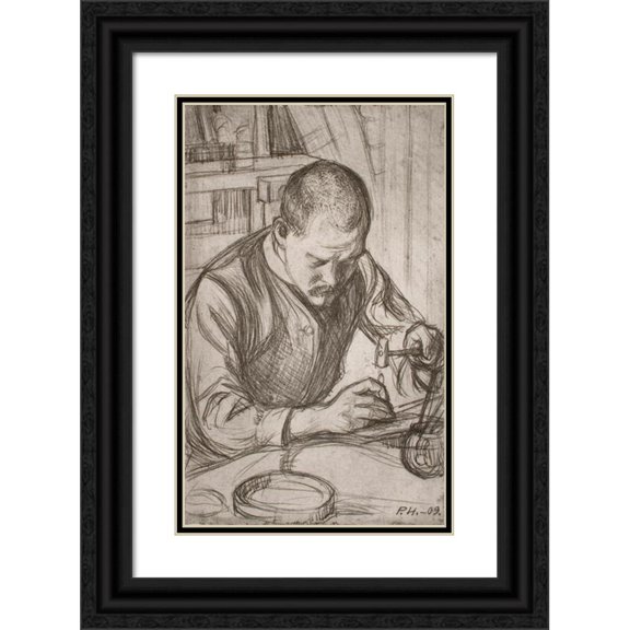 Pekka Halonen 11x14 Black Ornate Wood Framed Double Matted Museum Art Print Titled: Arttu Embossing Copper (1909)