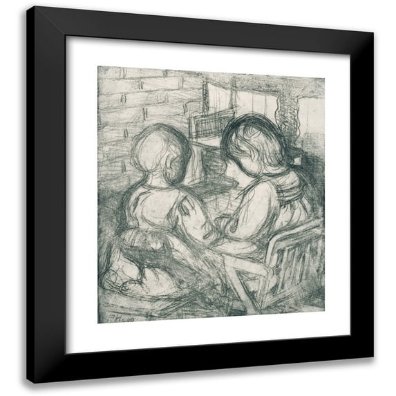 Pekka Halonen 12x14 Black Modern Framed Museum Art Print Titled - Girls by the Fireplace (1909)