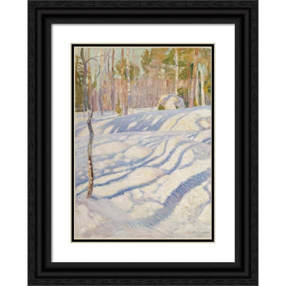 Pekka Halonen 14x18 Black Ornate Wood Framed Double Matted Museum Art Print Titled - Sunlit Winter Lanscape (1911)