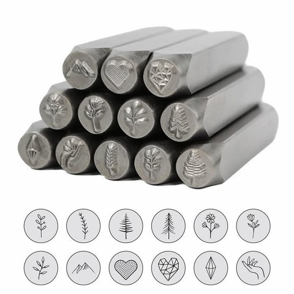 Pekkaxy 1/4 inch Metal Stamping Stamp Set, 12-Piece Floral and Tree Design for Clear Impressions, Perfect for DIY Leather Crafting and Personalized Projects