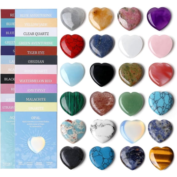 Pekkaxy 1 Inch Hearts Crystals and Healing Stones Reiki Gems Healing Crystals Amethyst Crystal Hearts Set Rose Quartz Heart Shaped Crystals Bulk Polished Gemstones Spiritual Gifts for Women 12 PCS