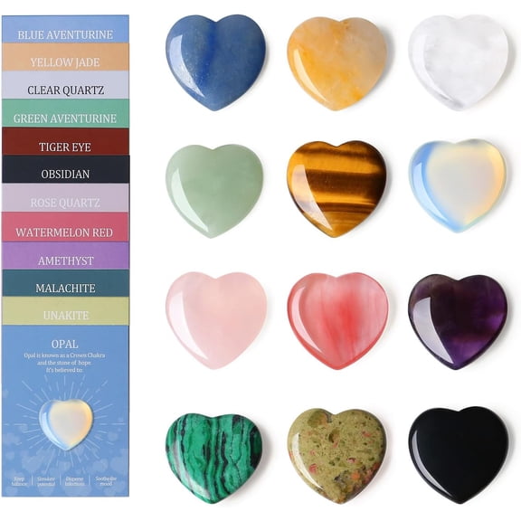 Pekkaxy 1 Inch Hearts Crystals and Healing Stones Reiki Gems Healing Crystals Amethyst Crystal Hearts Set Rose Quartz Heart Shaped Crystals Bulk Polished Gemstones Spiritual Gifts for Women 12 PCS