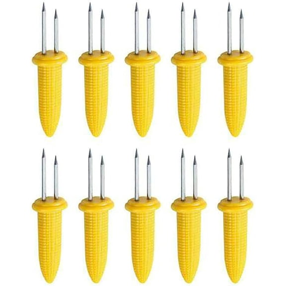 Pekkaxy 10 Pack Corn On The Cob Holders Stainless Steel Corn Holders Corn on The Cob Skewers for BBQ Twin Prong Sweetcorn Holders Home Cooking Fork Prong