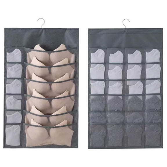 Pekkaxy 12 & 24 Compartment Hanging Organizer, 31.5 x 19.7 in, Multi-Grid Mesh Design for Underwear & Socks, Space-Saving Closet or Door Storage Solution