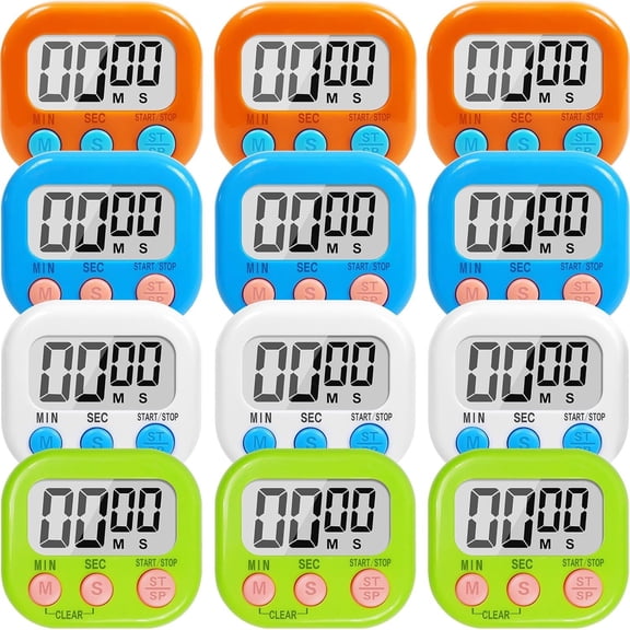 Pekkaxy 12 Pack Digital timers for Classroom, Magnetic Countdown Kitchen Timers for Cooking, Big Digits Loud Alarm Timer for Teachers, Sports, Study, Gym, Training, Baking