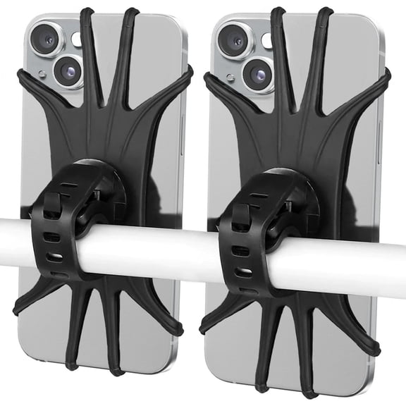 Pekkaxy 2 Pack Bike Phone Mount, Universal Silicone Handlebar Phone Holder with 360 Rotation for Bicycle and Motorcycle