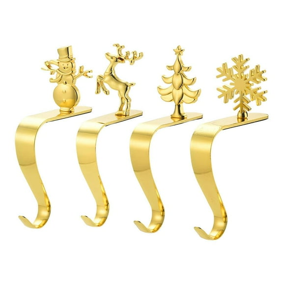 Pekkaxy 2 in 1 Fireplace Stocking and Garland Hanger, Adjustable Gold Mantle Hooks Set