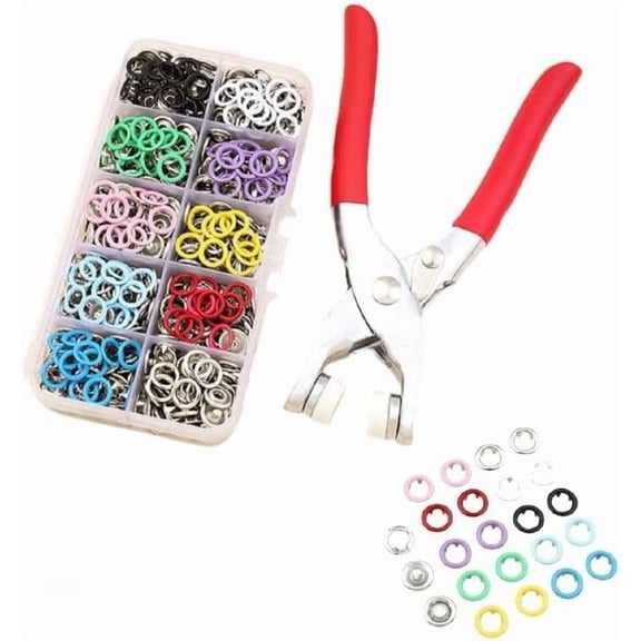 Pekkaxy 200PCS Metal Snaps Buttons with Fastener Pliers Press Tool Kit Perfect for DIY Crafts Clothes Hats and Sewing, Snap Button Fasteners Kit for Clothing Sewing(100 Sets,10 Colors,9.5mm)