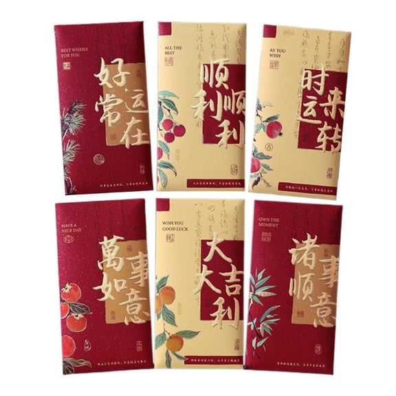Pekkaxy 2026 Year of the Horse Red Envelopes 6-Pack, Premium Art Paper with Gold Foil Stamping for Good Fortune, Lunar New Year Wedding Birthday Gift Set