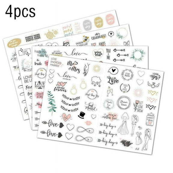 Pekkaxy 230-Piece PVC Sticker Set, 4 Sheets of Love & Eucalyptus Designs, for Scrapbooking, Journals, and DIY Crafts
