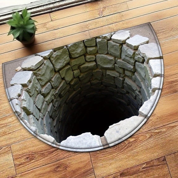 Pekkaxy 3D Optical Illusion Rug, Rugs That Look Like A Hole, Semi Circle Visual Trap Door Mat, Non-Slip Floor Carpet for Bedroom, Living Room, Porch, Terrace and Entrance Decor