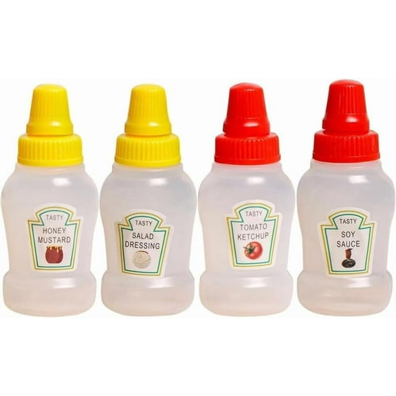 Pekkaxy 4Pcs Mini Ketchup Bottles, 25ml Refillable Condiment Squeeze Bottle Salad Dressing Tomato Bento Box Mayo Syrup Containers Condiment Squeeze Bottles
