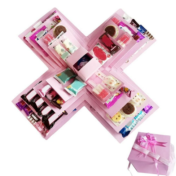 Pekkaxy 5-Layer Creative Explosion Gift Box,Snack Explosion Box with Ribbon and Double-Sided Tape,DIY Explosion Gift Box,for Birthdays, Wedding, Mothers Day, Anniversaries, Valentines Day