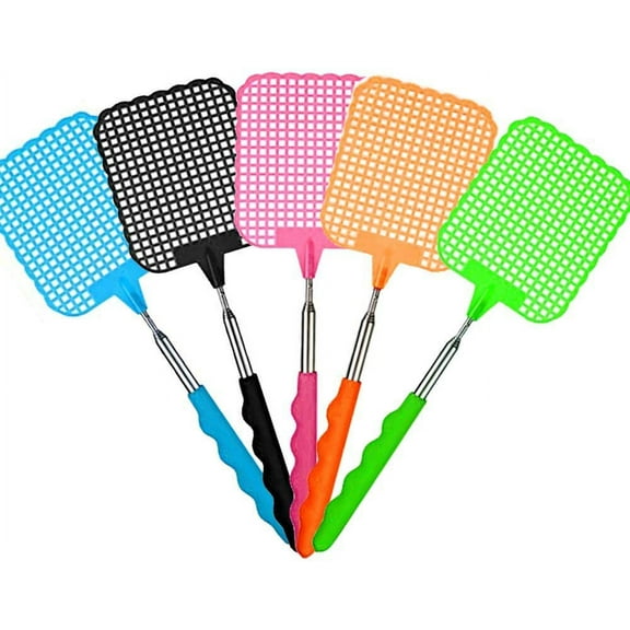 Pekkaxy 5 Pcs Extendable Fly Swatter Heavy Duty, Manual Swat Pest Control with Stainless Steel Adjustable Handle, Lightweight Durable Telescopic Fly Swatters