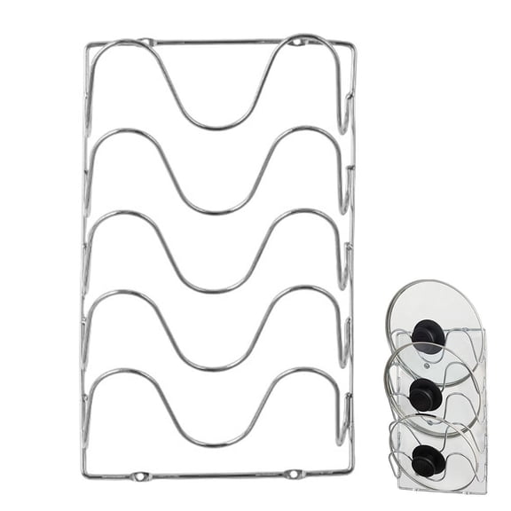 Pekkaxy 5 Tier Wall Mounted Pot Lid Organizer Rack, Iron Vertical Kitchen Storage Holder for Cutting Boards, Baking Sheets, Trays, Space Saving Kitchen Organizer