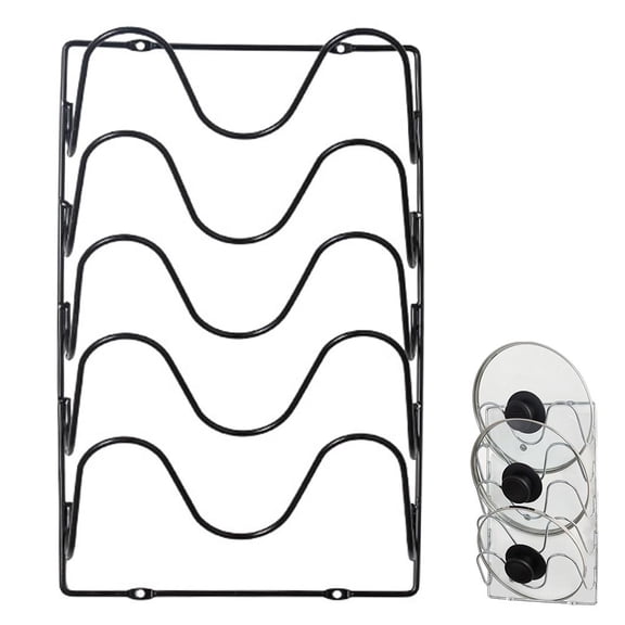 Pekkaxy 5 Tier Wall Mounted Pot Lid Organizer Rack, Iron Vertical Kitchen Storage Holder for Cutting Boards, Baking Sheets, Trays, Space Saving Kitchen Organizer