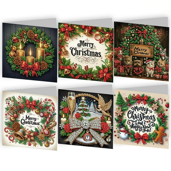 Pekkaxy 6-Pack 5D DIY Diamond Art Christmas Greeting Cards Kit,Art Crafts Kit Creative with Envelope,Creative Gift Idea, 3D Sparkle Handmade Holiday Card Making Craft for Kids & Adults
