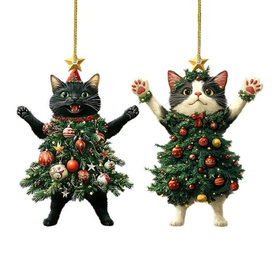 Pekkaxy Acrylic Black Cat Christmas Ornament, Festive Tree Decoration Gift for Pet Lovers